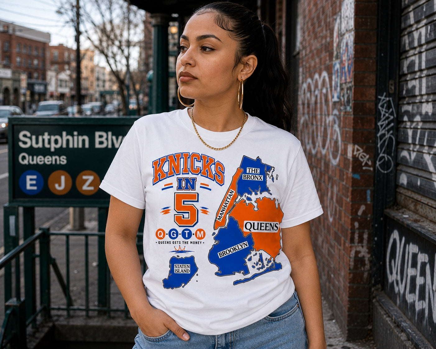 Knicks in Five Borough White Tee  ✨ Pre Order Only ✨ Ships August 3rd