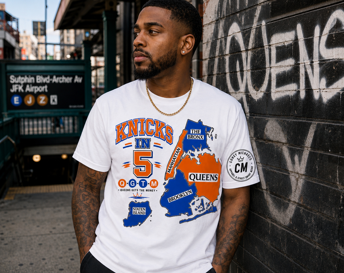 Knicks in Five Borough White Tee  ✨ Pre Order Only ✨ Ships August 24th
