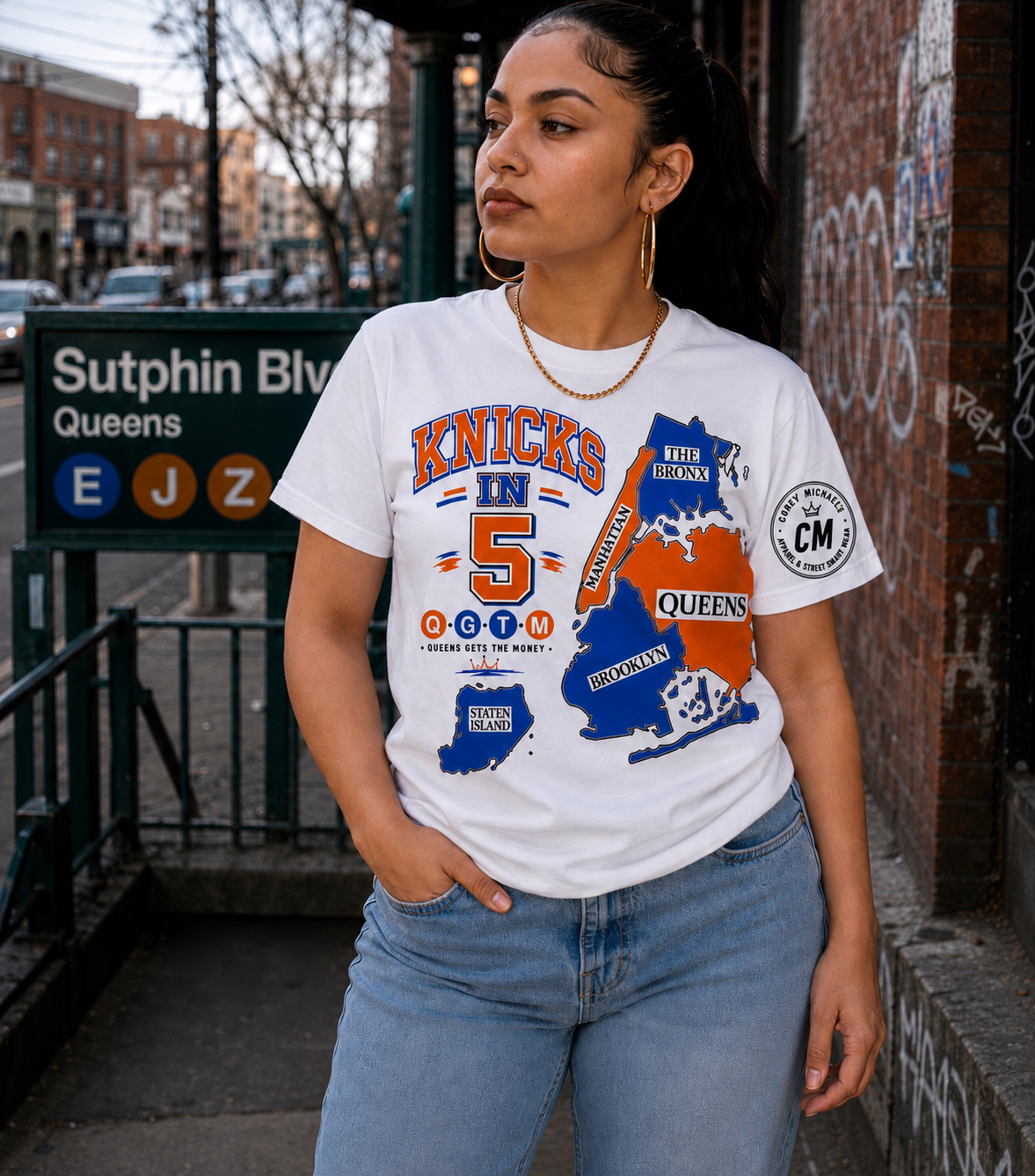 Knicks in Five Borough White Tee  ✨ Pre Order Only ✨ Ships August 24th