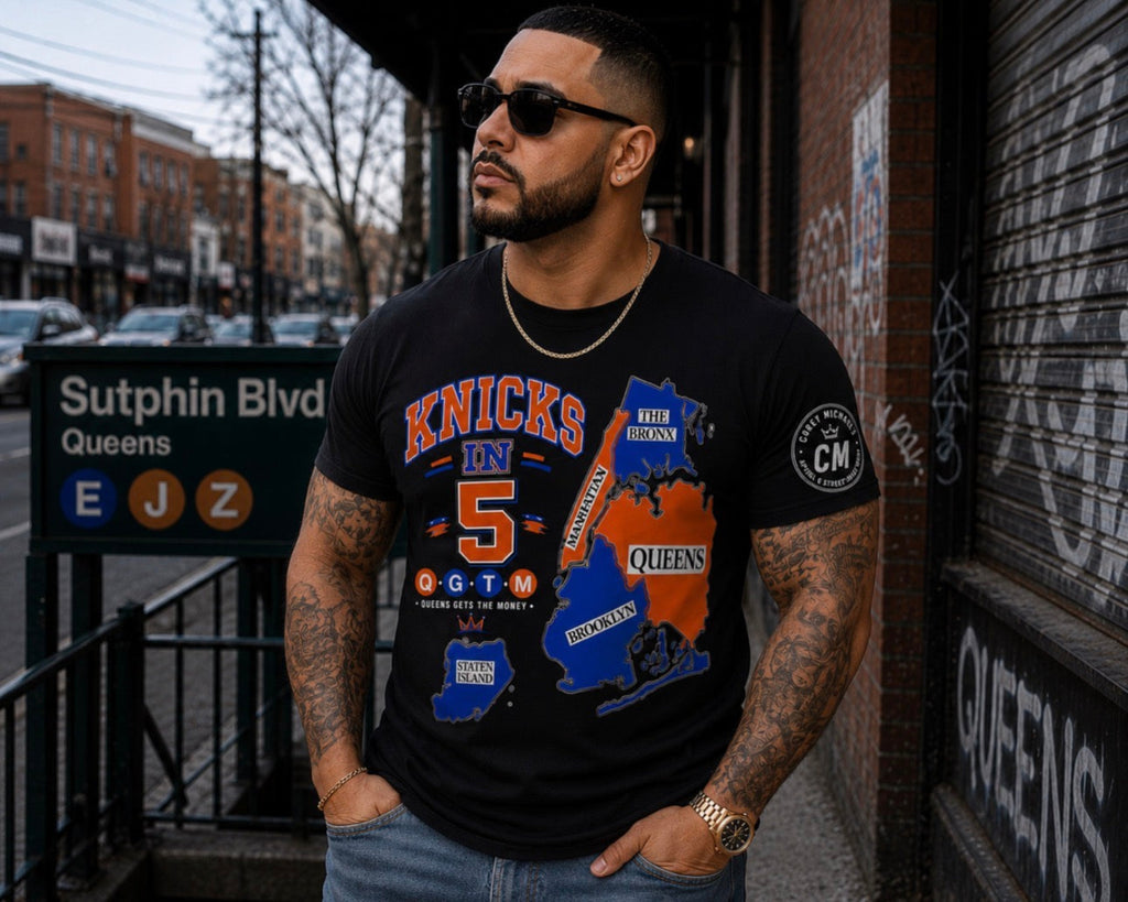 Knicks in Five Borough Black Tee ✨ Pre Order Only ✨ Ships August 17th